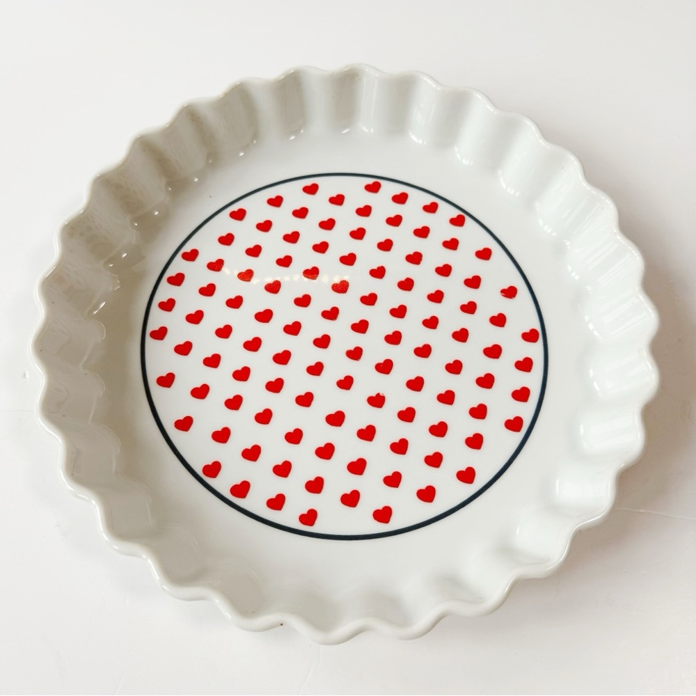 VTG Copco Country Hearts Porcelain Pie Dish Japan 1982 Rustic Cottage Farmhouse